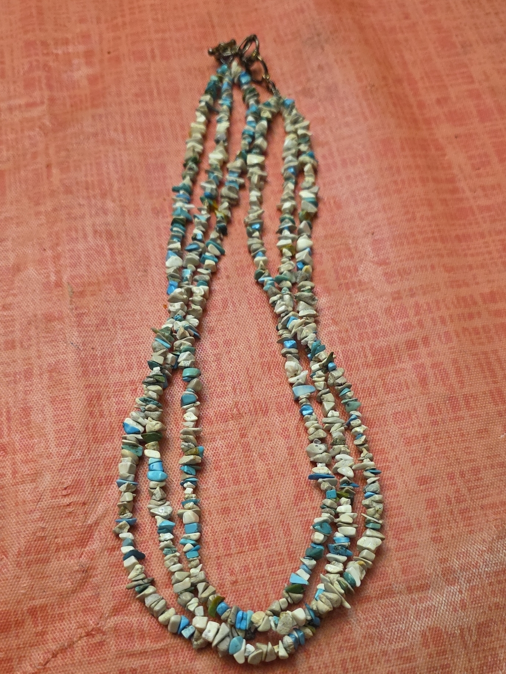 Multistrand Turquoise Chip Necklace Blue & Cream Women’s Jewelry Sterling Clasp